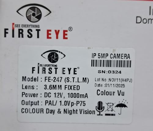 Image of First Eye 5MP IP Security Camera FE-247, 3.6MM Fixed Lens, Colour Day and Night Vision, Outdoor Surveillance, Wall Mount, White