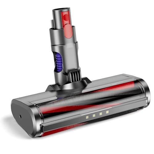 EUARY - Cepillo compatible con aspiradoras Dyson V7, V8, V10, V11 y V15, con 4 luces LED con rodillo y cerdas para alfombra, suelo, parqué, azulejos