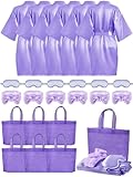 Sintuff 24 Pcs Kids Spa Party Supplies for Girls 6 Spa Party Robes 6 Tote Bags 6 Headbands 6 Spa Masks (Light Purple Style,Size 10)