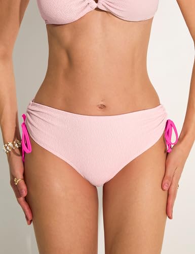 GuaGal Women's Two Piece Bikini Sets Textured Sexy Bathing Suits Cute Color Block Swimsuit Light Pink XL — view 3