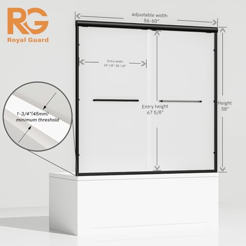 Image of Royal Guard Double Sliding Shower Door 56-60 inch W x 58 inch H,Frosted&Matte Black
