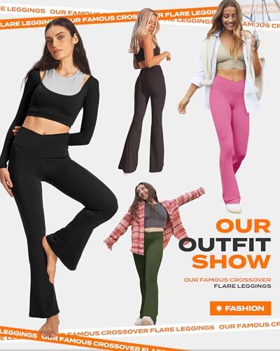 TNNZEET Black Flare Leggings for Women, Crossover Yoga Pants with Pockets Bootcut Flared Leggings