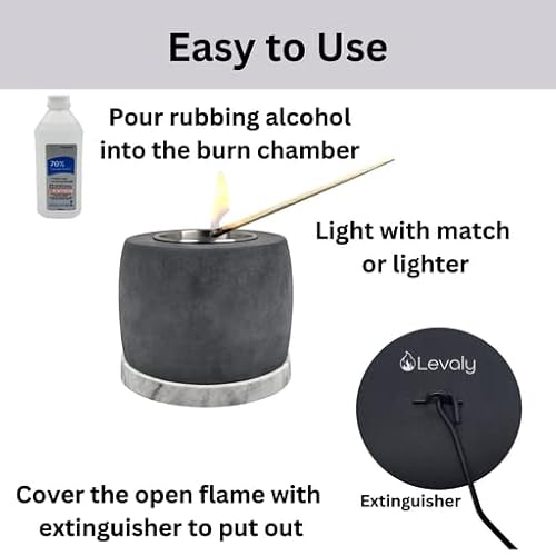Levaly Tabletop Fire Pit For Indoor Outdoor - Grey Smokeless And Odorless Table Top Firepit Bowl - Mini Portable Firebowl - Cement Fireplace - Backyard Patio Balcony Smores - Ethanol Biofuel #TOP2