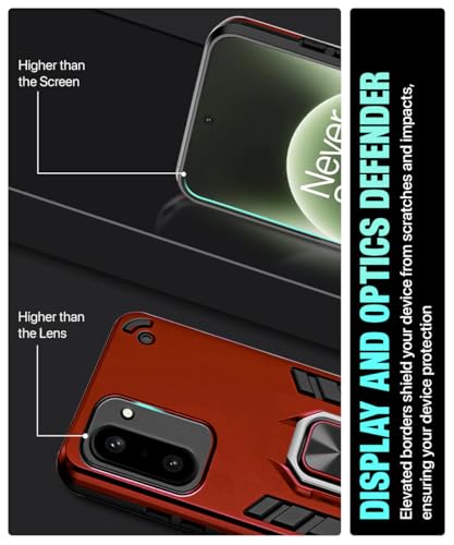 Image of WOW IMAGINE Shock Proof Back Case Mobile Cover for 1+ OnePlus 15R 5G 2025 | Back Cover Case (Tough Armor | Hybrid PC + TPU | Ring Holder & in-Built Kickstand | Red)