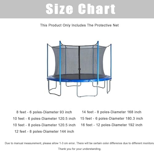 Safety Enclosure Net for 8ft-16ft Trampolines, Durable Replacement Trampoline Net, Enhanced Safety Accessory for Recreational Use, Protect Your Family