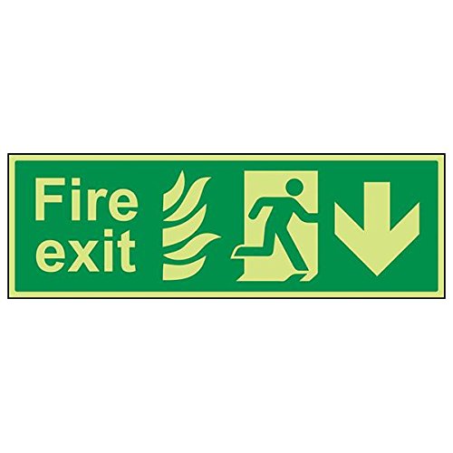 VSafety 14021BP-G'NHS Fire Exit Arrow Down - Señal de salida (600 x 200 mm, 3 unidades)