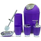 besaset Bathroom Accessories Set 6 Pieces Plastic Bathroom Accessories Toothbrush Holder, Rinse Cup, Soap Dish, Hand Sanitizer Bottle, Waste Bin, Toilet Brush with Holder (Purple)