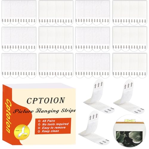 Image of Picture Hanging Strips Heavy Duty,Damage Free Picture Hangers,Picture Hanging Kit,Removable Hook and Loop Tape,Adhesive Strips for Frame Hanging Living Spaces,48 Pairs(96strips)