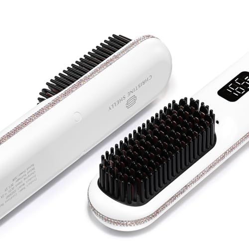 Image of Cordless Hair Straightener Brush, Negative Ion Hot Comb, Anti-Scald Ceramic | 9 Temps | 9600mAh | Type-C | Anti-Scald Design | Rapid Heating | Global Voltage | Easy to Carry