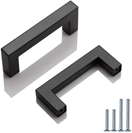 PinLin 20 Pack Kitchen Cabinet Door Handles Stainless Steel Bedroom Drawer Cupboard Pulls Hole Centre 128mm Width 12mm Black Square T Bar Handle