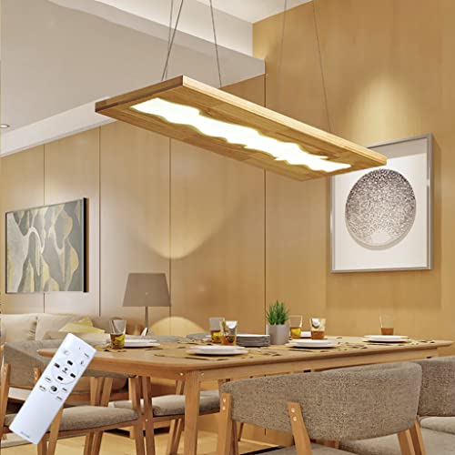 Suspension LED en bois de chêne dimmable avec télécommande pour salle à manger