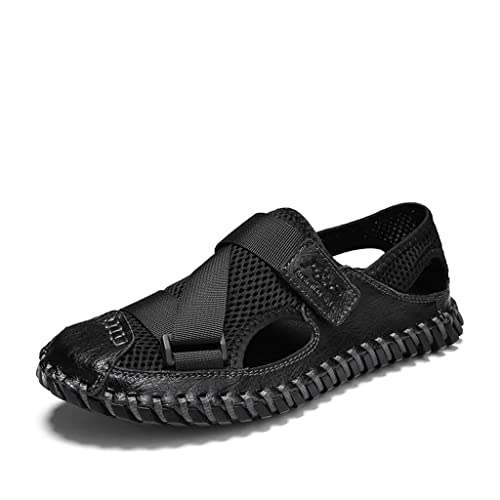 Men Sandals Casual Beach Shoes Male Outdoor Slippers Sport Leather Non-Slip Flats Plus Size(44)