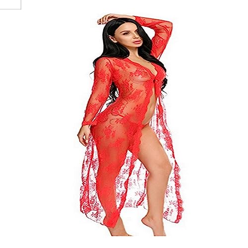 Jupe longue en dentelle et mesh rouge XL, confort et transparence sexy
