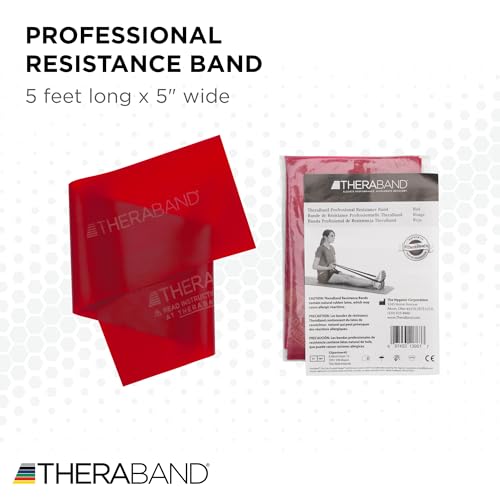 THERABAND Professional Resistance Band, Red Level 2 Medium, 5 ft Exercise Band for Physical Therapy, Strength Training, Upper and Lower Body Workouts, Yoga and Pilates