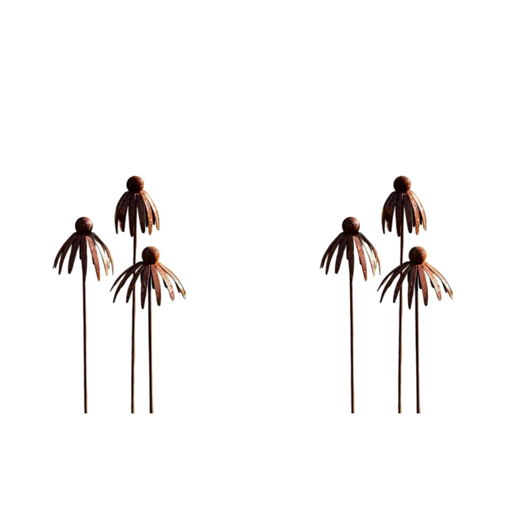 WMFASBAG Set of 6 Vintage Rusty Cornflower Statues Stake Rusty Daisy Flower