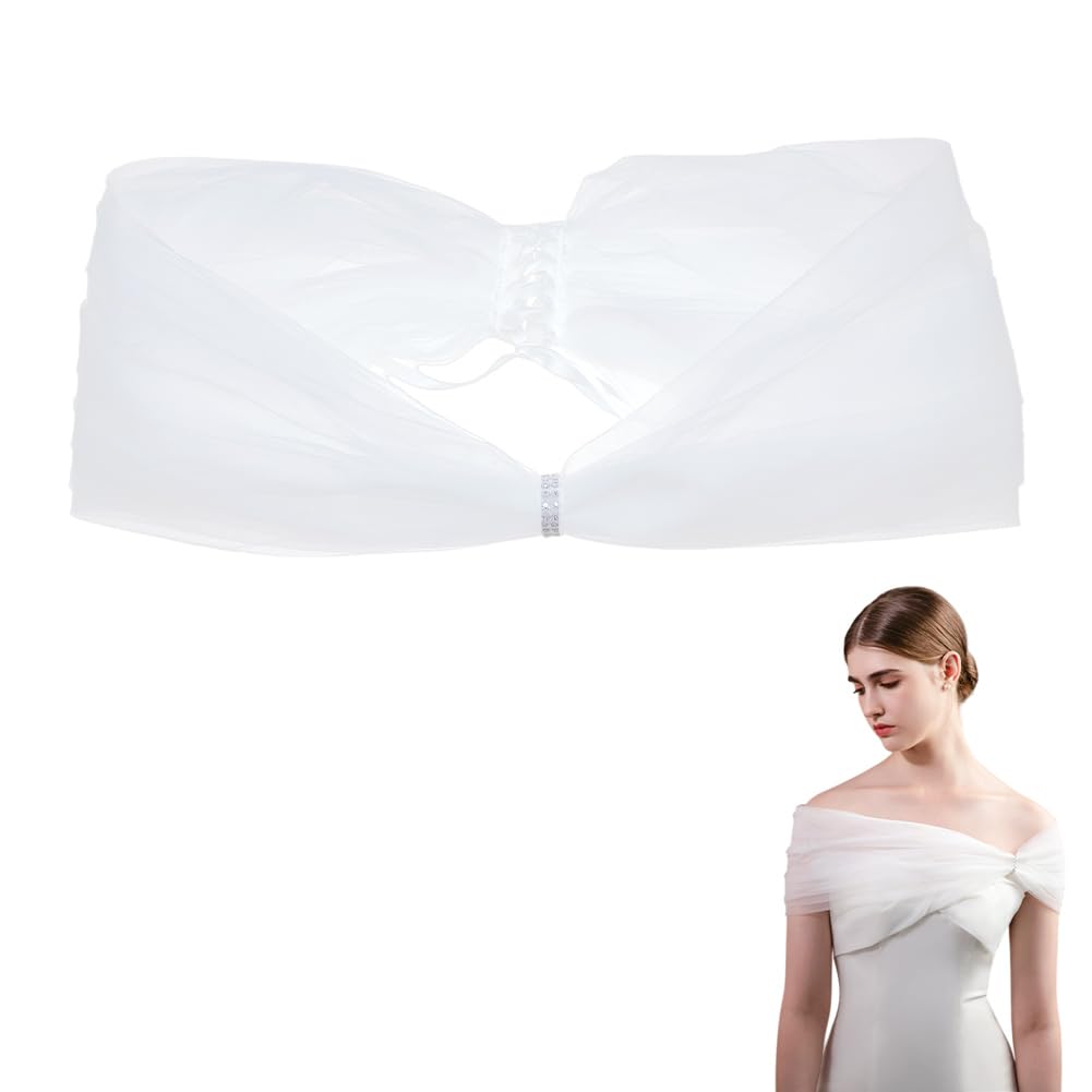 AHANDMAKER Strahlend Tüll Brautschal Abnehmbarer Schal Mit Schnürung Polyester Hochzeitsspitze Cape Schal Transparenter Schulterwickelschal Für Die Hochzeit Oper Bankette Und Partykostüm