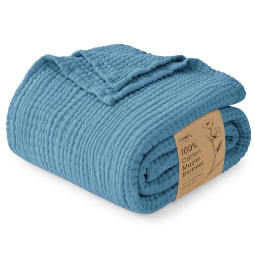 Love's cabin 100% Cotton Muslin Blanket Twin XL Size for Bed, Misty Blue