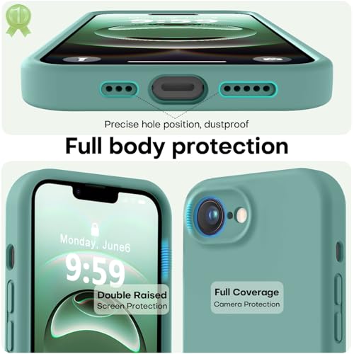 Image of LOVE 3000 Designed for iPhone 16e /17e Case, Premium Silicone with [Soft Anti-Scratch Microfiber Lining] Shockproof Protective Phone Case for Men Women Girls 6.1 inch, Pine Green