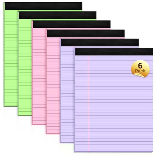 Image of Legal Pads 8.5 x 11 Inch, 6 Pack, Colored Notebook Paper, 8.5 x 11 Colored | Legal Pad, Micro Perforated Lined Paper Notepads 8.5 x 11, 30 sheets, Colored Paper Writing Pads for Office Home School