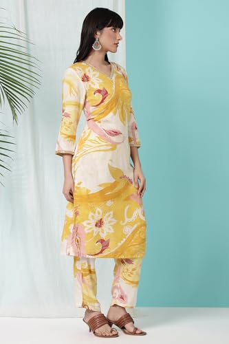 Image of W for Woman Orange Abstract Printed Tiered Spaghetti Kurta and Leggings Set with Dupatta