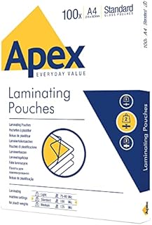 Fellowes Apex A4 Laminating Pouches, Glossy Finish, 100 Sheets - Standard - Ideal for Notices, Photos, Creatives, Certificates and Everyday Use