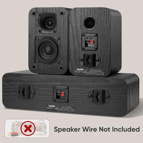 Image of Saiyin 5.0 Surround Sound Speakers, 235 Watts Peak Power | Home Theater Speakers with Black Classic Retro Wood Grain, Amplifier or Receiver Required, Cable Not Included