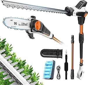Litheli 2-in-1 Cordless telescopic hedge trimmer and Pole Saw, with one 2.0Ah Battery, Long Reach...
