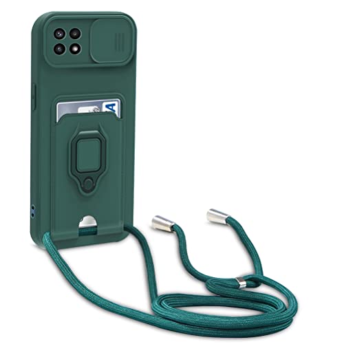yanasuo Cordon de Coque Compatible avec Samsung Galaxy A22 5G, Collier pour Étui Colliers de cellulaire, Silicone Cover Protection de la Caméra Étui Lanyard Case-Vert Foncé