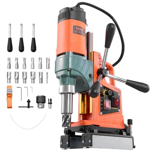 VEVOR Perceuse Magnétique 1400 W, Perceuse à Colonne 10000 N, Diamètre d'Alésage 50 mm, Vitesse 0-850 tr/min, Sens de Rotation Réversible, 11 Forets, pour...
