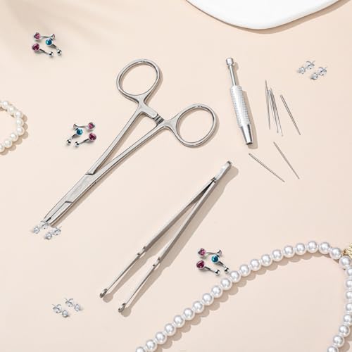 Mysora 9pcs Kit Stainless Steel Piercing Ball Grabber Tools/ 3mm Piercing Ball Screw Removal Tool/Reusable Bead Clamping Assistant Tool for Changing Jewelry&14g 16g 18g Piercings Taper Stretching Kit