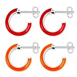 Sogee Red and Orange Cute Small Hoop Earrings for Women Girls Colored Enamel Hoops Set Simple Style