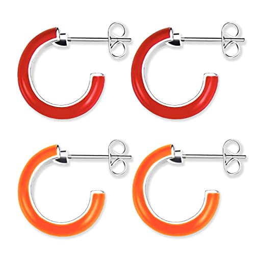 Sogee Red And Orange Cute Small Hoop Earrings For Women Girls Colored Enamel Hoops Set Simple Style For Any Occasions… #TOP6