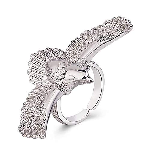 White Rings Eagle Rings Adjustable Rings for Women Men Gift Tail Ring Stacking Rings Wrap Ring Finger Jewelry Band Ring (Silver)