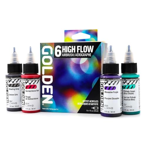 High Flow Acrylics by GOLDEN High Flow Airbrush Set 6 Colors Professional Acrylic Paint