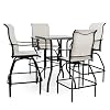 LEVELEVE Patio Bar Set 5pcs Swivel Bar Stools Outdoor Bistro Textilene Furniture Stability All Weather Set with Height Table 5 Beige Fabric