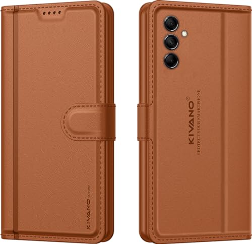 Image of KIVANO LUXE Compatible for Samsung Galaxy M14 5G Luxury Handmade Leather Magnetic Flip Folio Case | Card Holder & Kickstand | Slim Protective Cover | Unisex - Brown