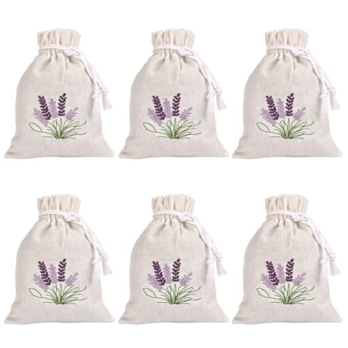 Trendecor 6 sacos de lavanda, saquitos perfumados para armario con 360 g de flores de lavanda secas, bolsas de algodón, bolsas de lavanda, cordón, a prueba de polvo, para el armario del coche