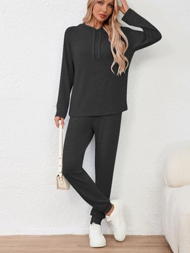 Famulily 2 Piece Womens Tracksuit Set Long Sleeve Hoodie & Ultra Soft Trousers Fall Winter Outfits with Pockets Black XL