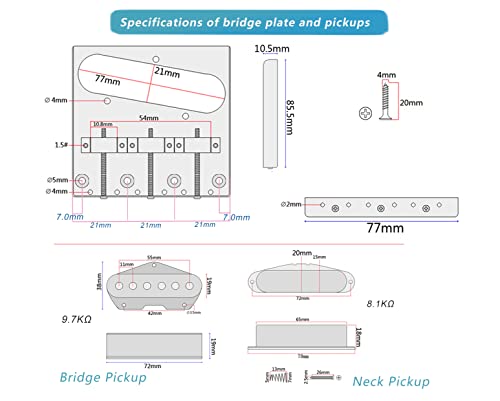 Prewired Threaded Saddle Bridge Plate Loaded Alnico V Pickups For Telecaster Style Guitars, 3 Way Toggle Switch, Chrome Speed Knobs Volume Tone Controls, Tele Bridge Neck Pups Set #TOP3