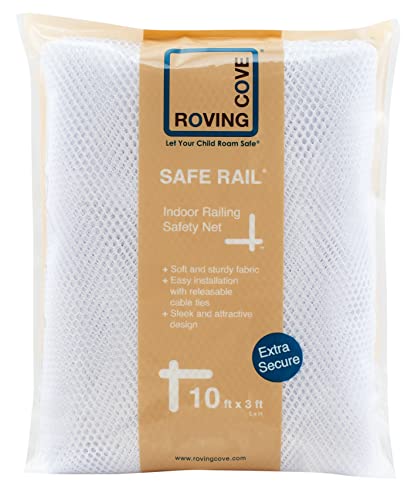 Rovingcove Stair Banister Guard 10Ft X 3Ft, Railing Safety Net For Baby Proofing, Child Safety Gate Cover, Balcony Mesh Netting, Pearl White #TOP6