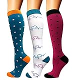 Diu Life 3/8 Pares Calcetines de Compresión Medias de Compresion Mujer y Hombre para Running,Atlético, Ciclismo,Médico, Enfermera,Volar, Viajar. L-XL A06-Azul/Blanco/Rojo