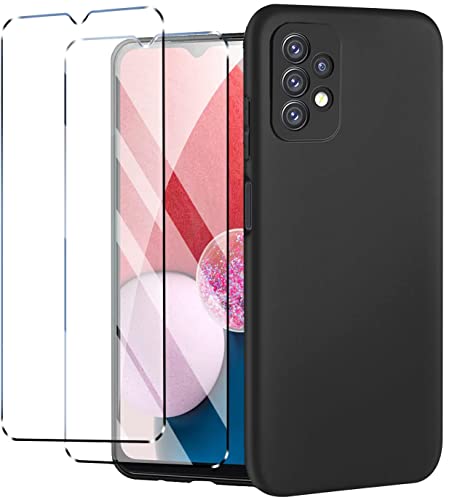 New&Teck Carcasa para Samsung Galaxy A13 4G + 2 vidrio templado protector de pantalla, funda de silicona TPU flexible, antigolpes con esquinas reforzadas, protección transparente, color negro Cover