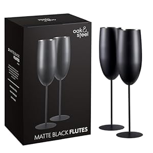 Oak & Steel – 2 Schwarze Matte Champagnerflöten, 280 ml, Edelstahl, schwarz, matt, Sektgläser Proseccogläser mit Geschenkbox