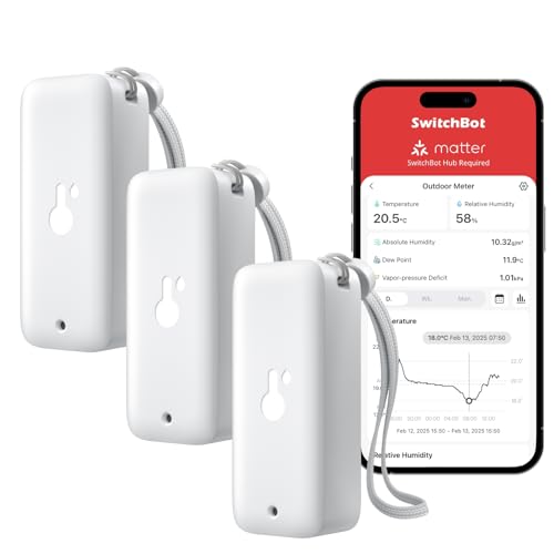 SwitchBot Thermomètre Hygromètre Intérieur Extérieur, Thermomètre Bluetooth Extérieur Mesure d'humidité, Thermo-Hygromètre Précis avec APP, Mémoire de données pour serre Cave à vin (Pack de 3)