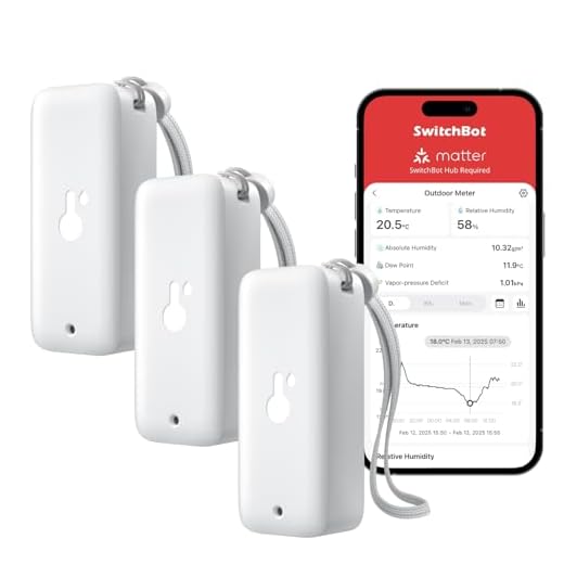 SwitchBot Lot de 3 thermomètres hygromètre d'intérieur et d'extérieur Bluetooth précis avec application et stockage des données pour serre, cave à vin