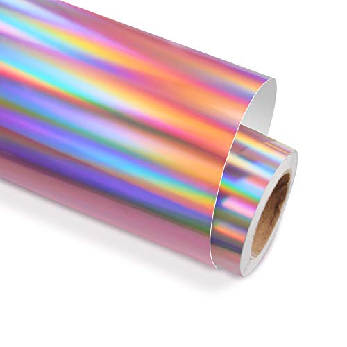 Holographic Rainbow Vinyl Glossy Rose Gold Adhesive Vinyl 12 Inches X 6 Feet Christmas Vinyl for Crafts, Cricut, Silhouette, Expressions, Cameo, Decal, Signs, Stickers, Glossy Rainbow Rose Gold