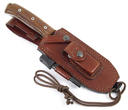 JEO-TEC Nº45 Bushcraft Survival Camping Hunting Fishing Knife,11" Overall, MOVA-58 Blade, Genuine Leather Multi-Position Sheath + Firesteel + Sharpener Stone, Handmade