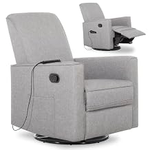 Evolur Raleigh Glider with Massager in Charcoal, Upholstered Plush Seating 360 Swivel Glider Rocking Chair, FSC Certified, Greenguard Gold & JPMA Certified Nursery Glider Recliner