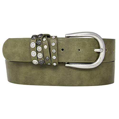 Zakatte • Damen schlichter Gürtel aus Kunstleder mit Strass BS043 (Grün, 85 cm) Cover