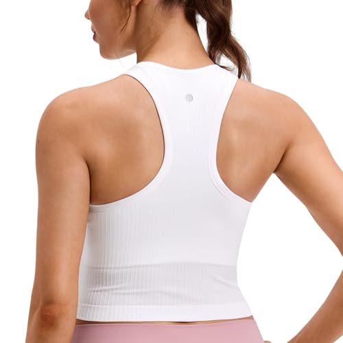 Image of CRZ YOGA Seamless Rib Racerback Crop Tank | Light Support, Removable Pads, Yoga, Ribbed, Racerback, Longline Sports Bras for Women